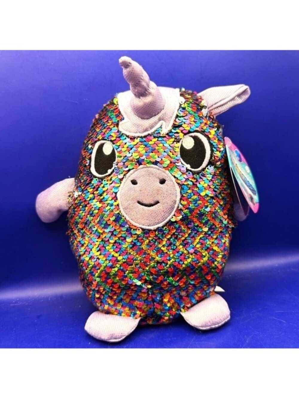 Shimmeez Plush Unicorn Rainbow Silver Sequin Swipe Color Changing Stuffed Animal